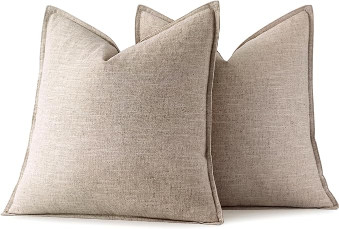 MIULEE Decorative Linen Euro Sham Pillow Covers 24x24 Inch Natural Linen | Boho Farmhouse Neutral Couch Throw Pillows for Bed, Pack of 2 Accent Modern Pillowcases, Sofa Livingroom Home Decor