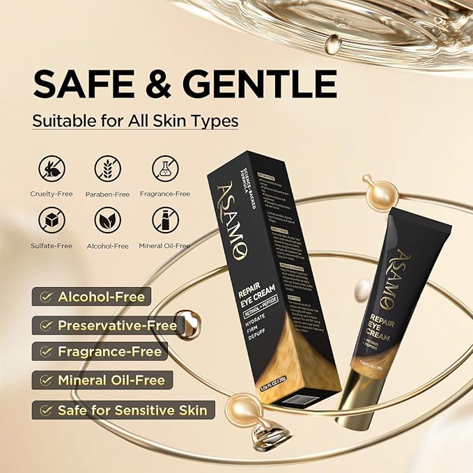 ASAMO Eye Cream for Dark Circles and Puffiness - Under Eye Moisturizer to Reduce Fine Lines & Wrinkles