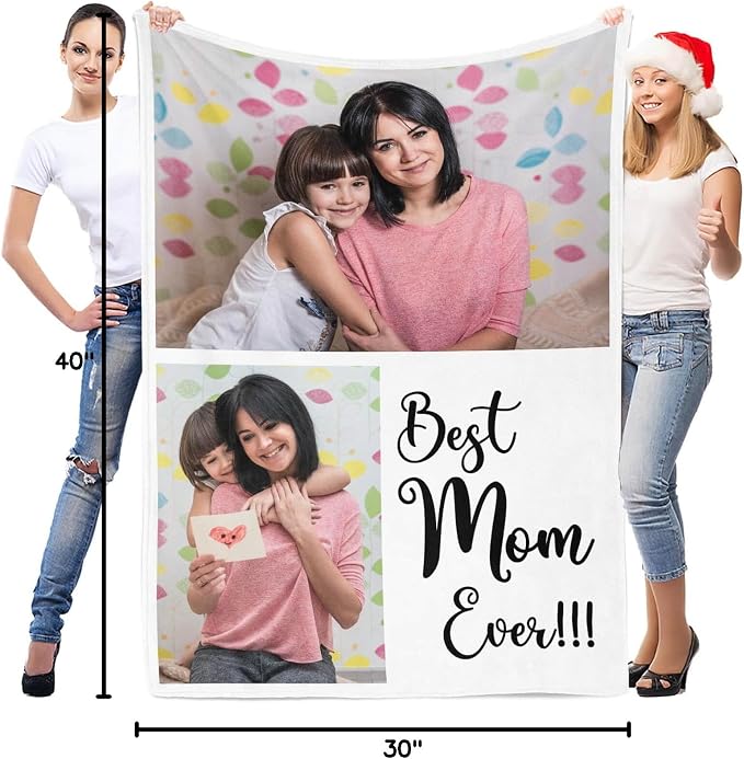 inkArts Custom Blanket with Photo, Personalized Photo Blanket, Customized Picture Blankets, Customizable Blankets, Personalized Best Mom Ever Gifts for Mom