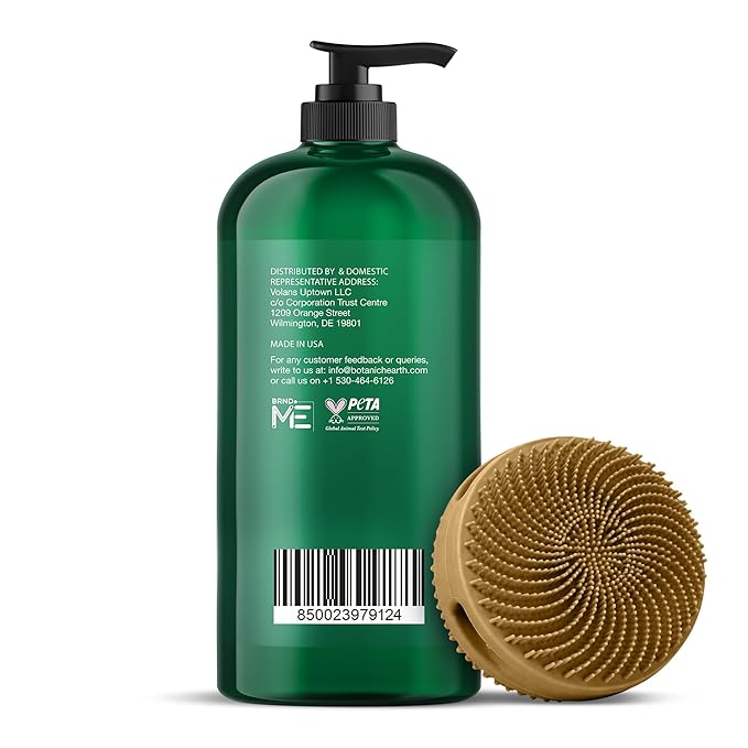 Botanic Hearth Tea Tree Eucalyptus Body Wash with Silicone Dual-Sided Design Body Brush & Scrubber | Infused with 100% Pure Tea Tree Oil, Coconut, Jojoba|Foot & Body Cleanser |Paraben Free |16 fl oz