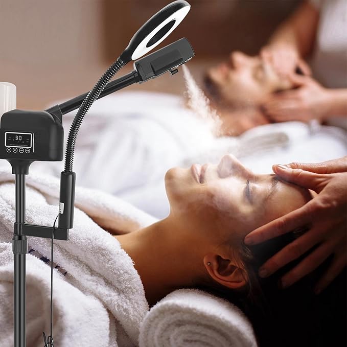 Professional Facial Steamer 2 in1 Steamer for Face 5X LED Magnifying Lamp Hot Ozone Facial Steamer for Esthetician Beauty Face Equipment Use at Home or Salon(Black)
