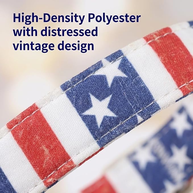 American Flag Dog Collar, Patriotic Dog Collar for Boys Girls Dog, Adjustable Puppy Collar with Star Pattern for 4th of July Occasion & Daily Walking, Fits Puppies and Small Breeds