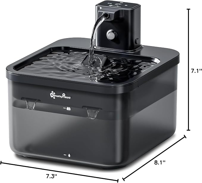 DownyPaws Cat Water Fountain Cordless, Pet Fountain, 84oz/2.5L, Black | Wireless Cat Drinking Water Fountains for Cats Indoor, Fursink , Battery Operated, Motion Sensor, Ultra Quiet Pump, BPA-Free