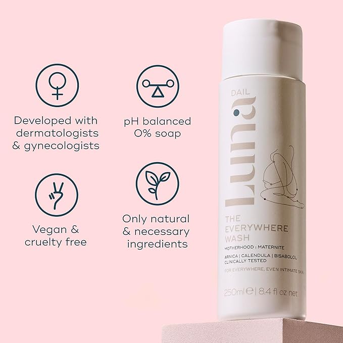 Luna Daily Intimate Feminine Wash, Coconut & Lactic Acid Formula | pH-Balanced Body Wash for Women |Nourishing Cleanser for Pregnancy, Postpartum & Sensitive Skin | Gentle & Maternity-Safe, 250ml