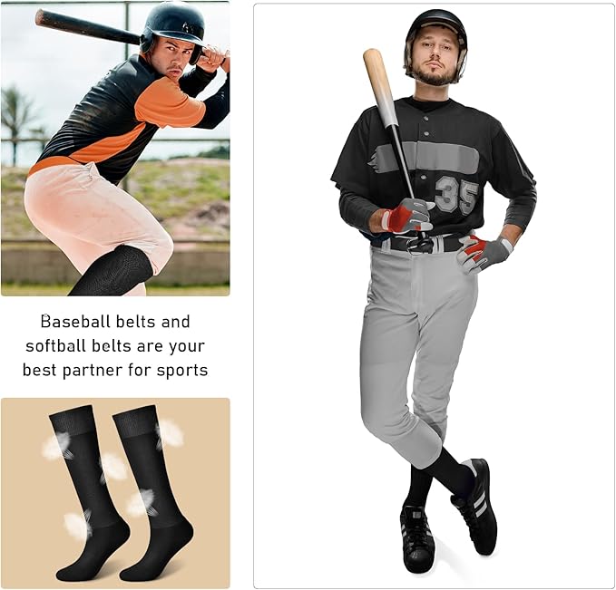 Zhanmai Baseball Belt and Socks Combo Adjustable Softball Socks and Elastic Waist Belt for Youth Boys Girls, Adult