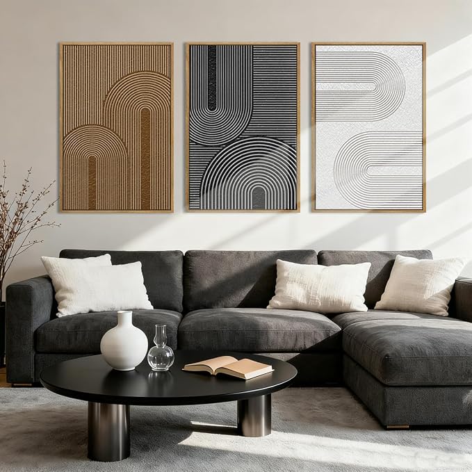 BINCUE Abstract Neutral Canvas Paintings Modern Artwork for Walls Framed for Bedroom Living Room Hallway 16x24 Inch Set of 3