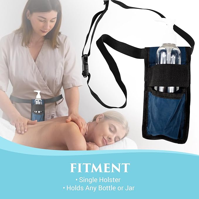 NRG Massage Holster - Single Massage Oil, Lotion and Cream Bottle Holster - Holds up to an 8 Ounce Bottle - 50 Inch Long Adjustable Belt - Durable Nylon Fabric - Washable - Color: Black