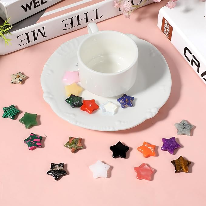 21 Pcs Star Crystals Natural Healing Worry Stones Set Polished Chakra Assorted Gemstones DIY Little Jewelry Decor for Meditation Protection Sacred Reiki Witchy Spiritual Energy Balancing