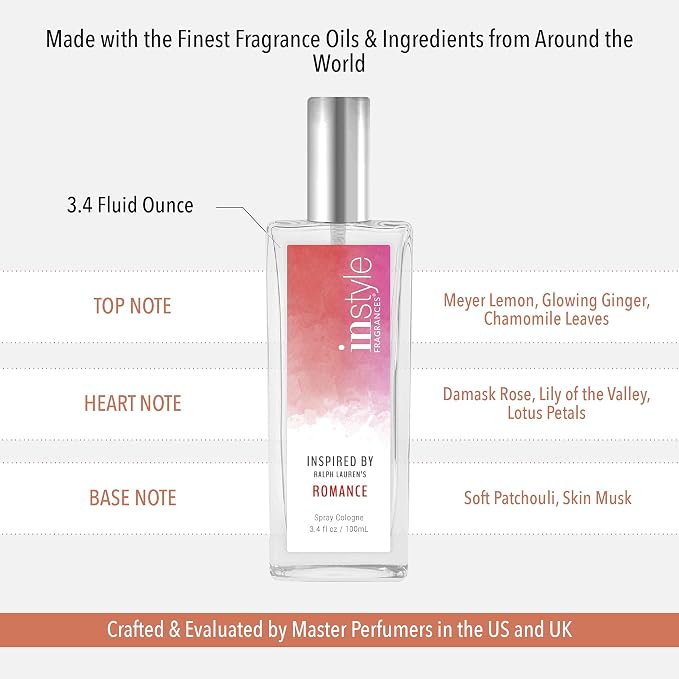 Instyle Fragrances | Inspired by Ralph Lauren's Romance | Women’s Eau de Toilette | Vegan, Paraben Free, Phthalate Free | Never Tested on Animals | 3.4 Fluid Ounces