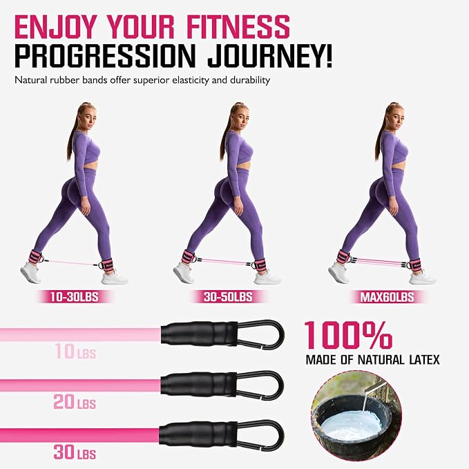 Ayombo Ankle Resistance Bands with Cuffs, Home Gym Workout Equipment, Lifting Glute Butt Exercise Equipment for Women, Ankle Weights Fitness Set, Leg Booty Equipment for Training Perfect Body Shape