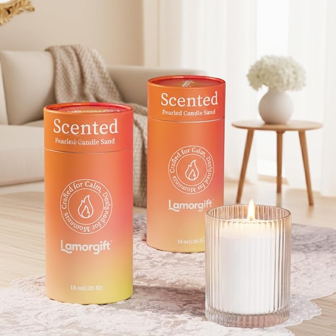 36oz Scented Candle Sand Wax, Citrus& Lavender- 2 Tubes Scented Pearled Candles with 240 Hr+ Long Burning Time, Refillable Powder Candle Beads with 30 Wicks for Home Decor/ Holiday Gift/ Relaxation