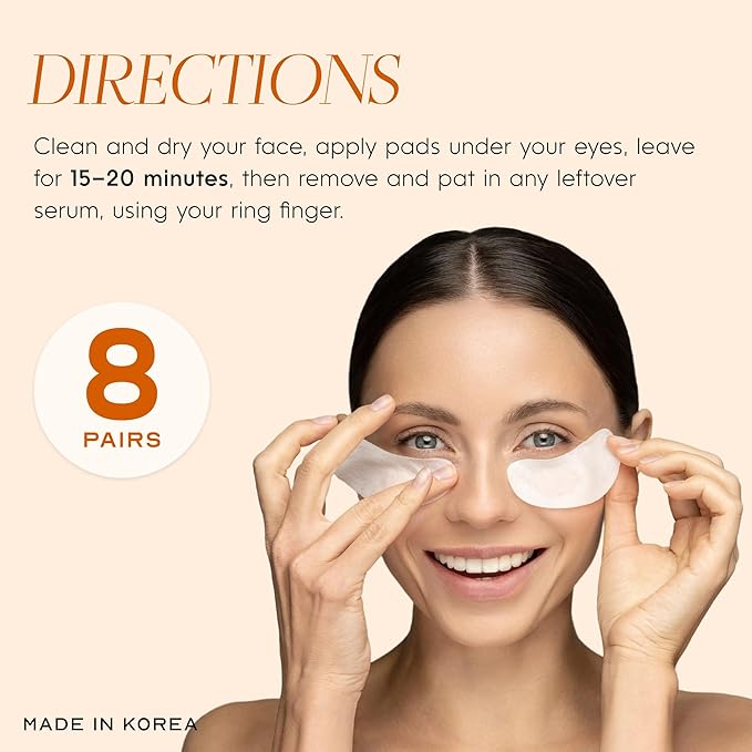 Vitamin C & Collagen Under Eye Patches – Dark Circles & Puffiness Reducer – Hydrating Anti-Aging Pads For Wrinkles – Dermatologist Tested Korean Skin Care – Clean Beauty – 8 Pairs