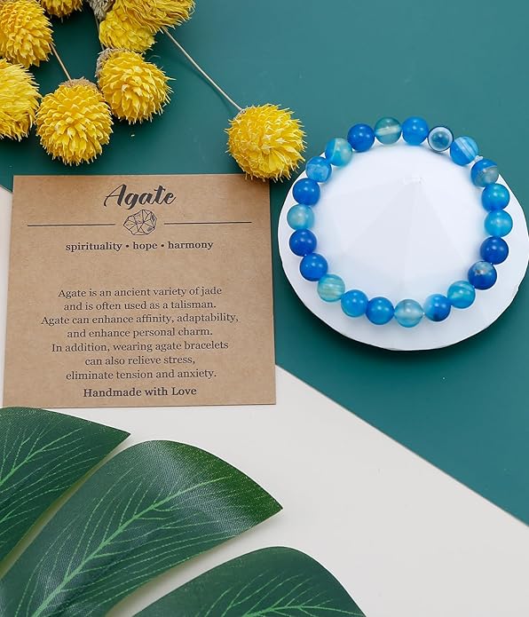 BOMAIL Natural Stone Bracelet for Women Men - 8MM Semi-Precious Gemstone Beaded Bracelet Healing Crystal Stretch Bracelet Yoga Bracelets Jewelry