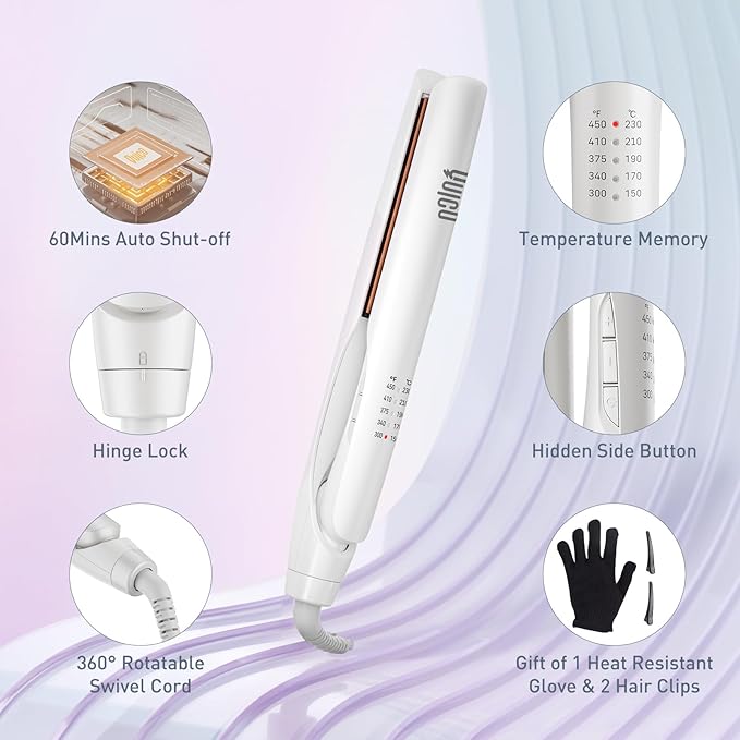Quico Upgrade Hair Straightener, 100-240V Dual Voltage Travel Hair Straightener and Curler with 15s Heat Up, Professional Negative Ion Ceramic Flat Iron for Less Frizz, 5 Temp & Auto Shut-Off