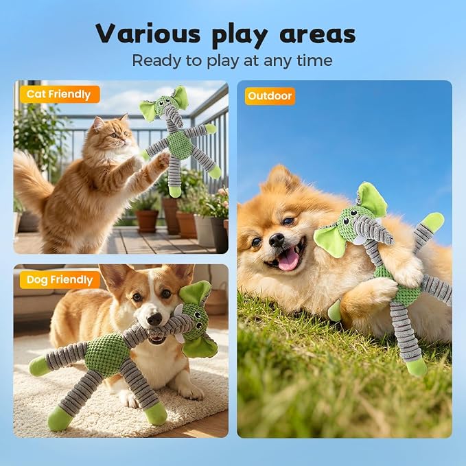 2026 New Dog Toys, Indestructible Plush Dog Toy for Aggressive Chewers, Interactive Squeaky Soft Puppy Chew Toy, Durable Teething Toys for Small Medium Large Dogs (Gray Green)