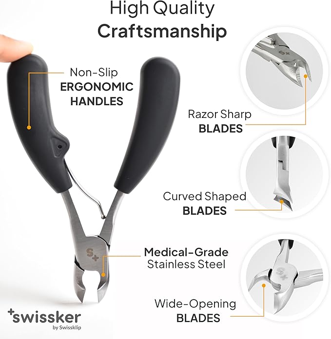 Swissker by Swissklip Heavy Duty Toenail Clippers for Men and Women – Professional Ergonomic Large Toe Nail Cutter & Trimmer for Thick Nails Seniors, Long Handle Toe Nail Clipper – 3 Pack