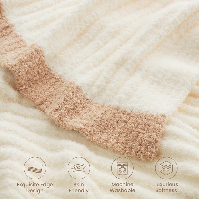 Snuggle Sac Buttery Soft Throw Blanket for Couch, Winter Fluffy Cozy Soft Throws Dupes for All Season, Reversible Warm Microfiber Fuzzy Blankets for Couch, Sofa, Bed, Travel, Cream, 50x60 inches