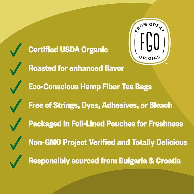 FGO Organic Roasted Dandelion Root Tea, 100 Count, Eco-Conscious Tea Bags, Resealable Bag, Caffeine Free, Packaging May Vary (Pack of 1)