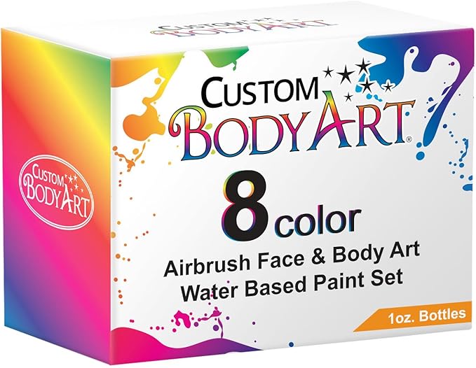 Custom Body Art 1-oz 8 Color Primary AirbrushWater Base Face-Body Paint Set