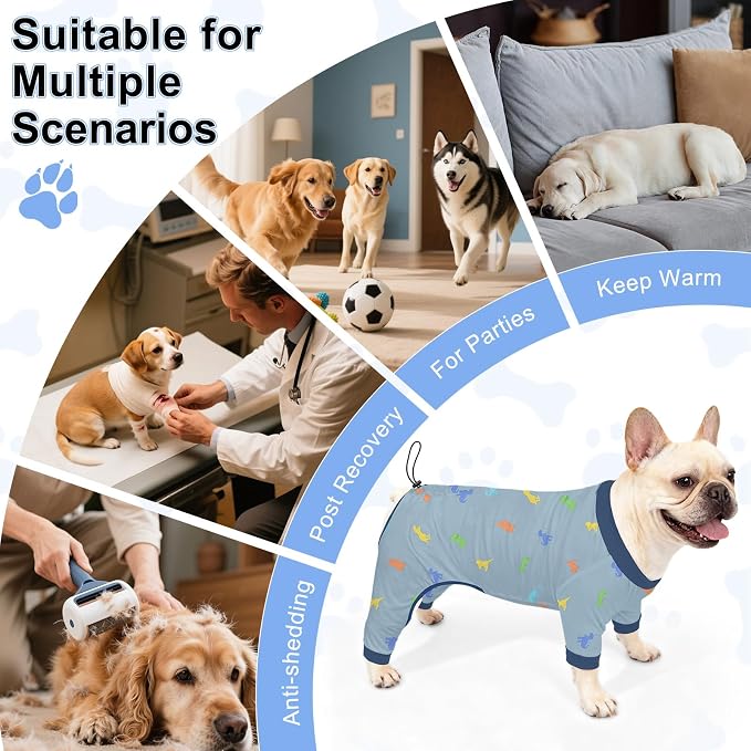 Bienbee Dog Pajamas, 4 Pack Adjustable Onesies for Small to Large Dogs L | Dog Shedding Suit with Soft Fabric, Breathable & Stretchy, and Adjustable Back Length for Sleeping Lounging and Daily Use