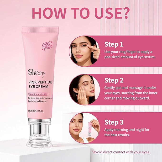 PDRN Pink Peptide Eye Serum Cream, Hydrating & Firming Eye Cream for Dark Circles, Anti-Aging Treatment Reduces Fine Lines, Uneven Skin Tone, Soothing Pink Moisturizer with Peptides, 1.01fl.oz (1)