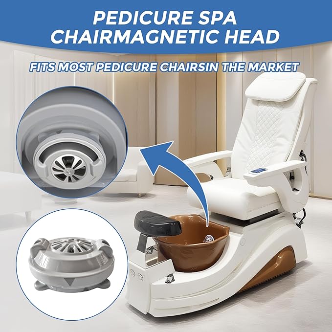 Pipeless Magnetic Jet Head Motor Replacements BF-004 for LURACO Jet Motor Pedicure spa Chair Part Magnetic Head (4 pin) Pedicure spa Tubs Includes Propeller and Cap Gray