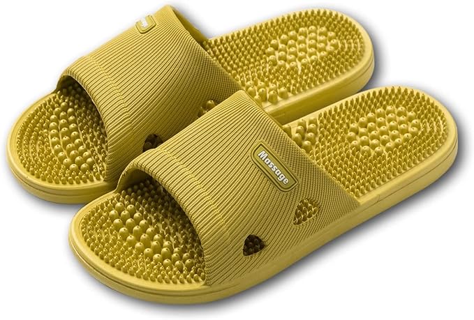 Acupressure Massage Slippers for Plantar Fasciitis for Women Acupuncture Slippers Arthritis Neuropathy Pain Relief Non-Slip Massage Sandals Womens Stress Relief Gifts for Bath (US Women 5.5-6, Yellow)