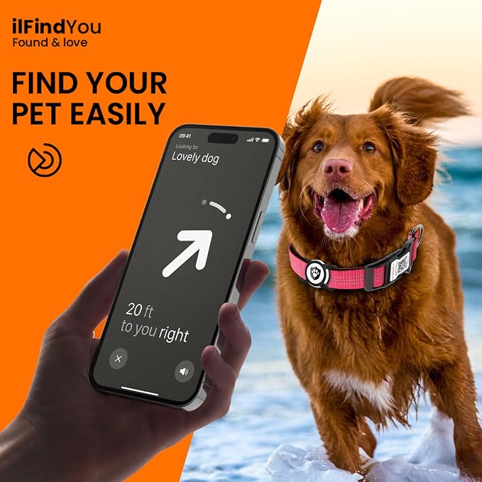Waterproof AirTag Dog Collar with QR Code Dog Tag, Rose Red S | IP68 waterproof, QR code dog tag, Anti-Lost, Online profile, fits XS-L (8"-26"), Padded nylon, Reflective, No App, No Fees