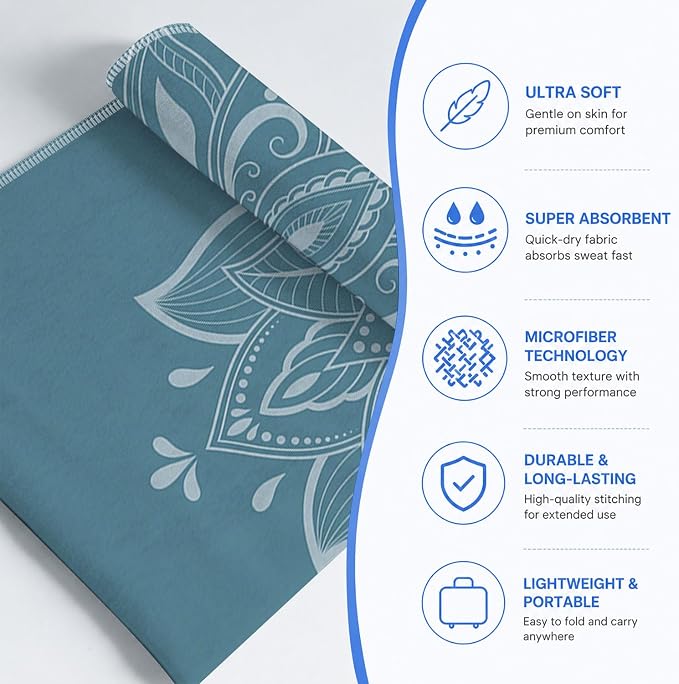 Yoga Mat Towel, Hot Yoga Non Slip with 4 Corner Pockets, 70 x 26 in | Soft Absorbent Microfiber With Four Corner Pockets, Fits Over Yoga Mats For Hot Yoga, Pilates, Gym, And Travel