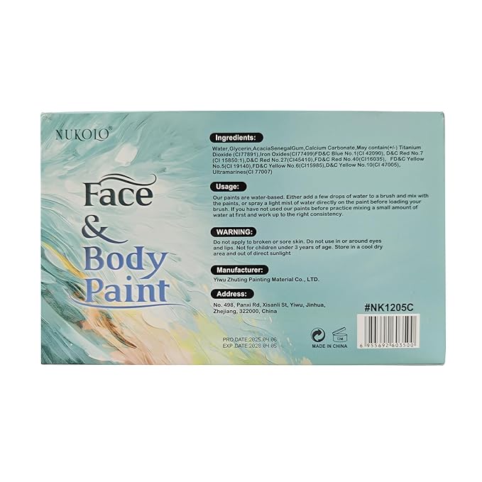 Water Activated Face Paint, Highly Pigmented Face Painting Kit, Quick-Drying Body Paint for Adults, Split Cake Face Paint with 4 Face Paint Brushes for Halloween, Easter, Parties