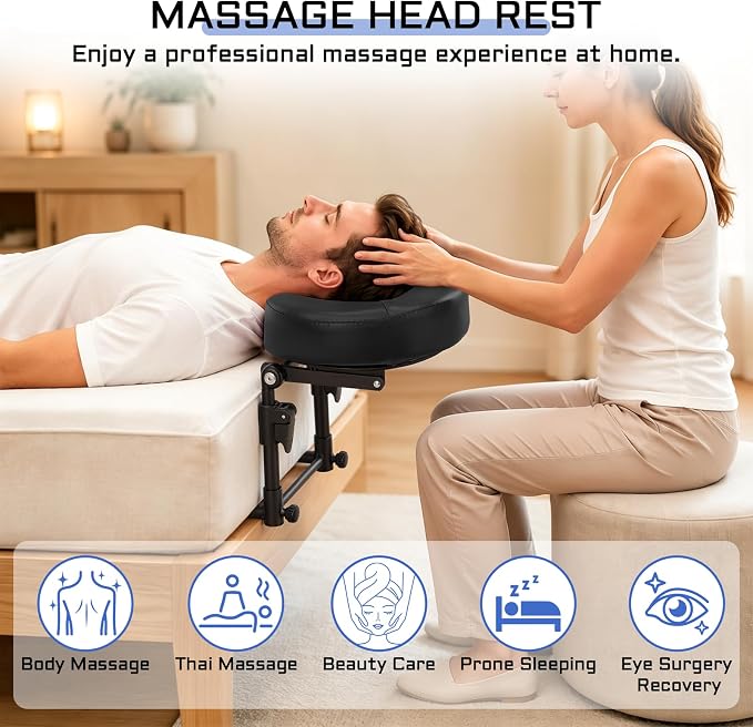 Massage headrest for Bed with Storage Bag Adjustable Mattress Top Massage Kit, Massage Face Cradle at Home for Massage SPA Foldable & Portable Face Down Pillow After Eye Surgery (Black)