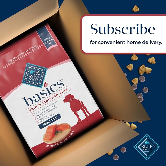 Blue Buffalo Basics Salmon Adult Skin & Stomach Care Dry Dog Food, 11 lb | Real Salmon #1 Ingredient, Limited Ingredient Diet, Antioxidant-Rich LifeSource Bits, Skin & Coat Health