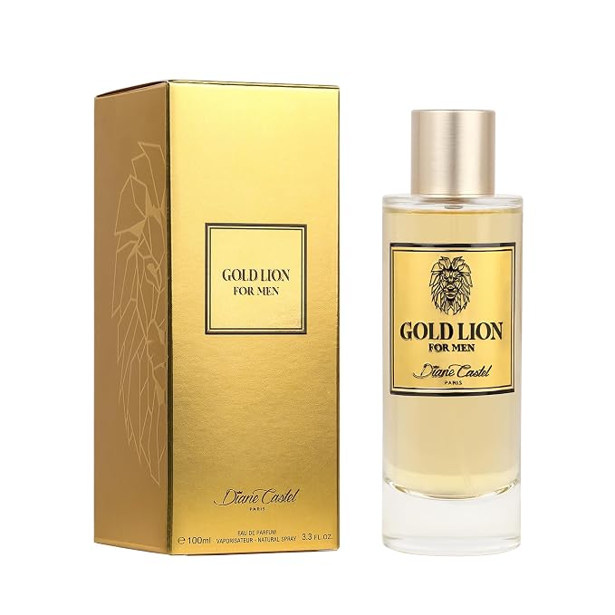 Diane Castel Gold Lion - Cologne for Men - Elegant Mens Cologne - Flamboyant Allure of Mandarin, Cardamom, Cedarwood, and Musk Notes - 3.3 oz