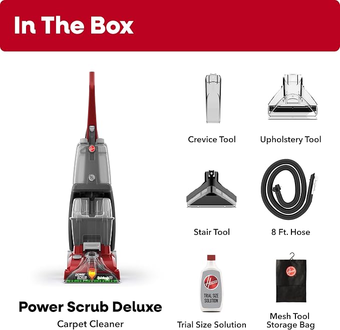 Hoover PowerScrub Deluxe Carpet Cleaner Machine, Pet & Upholstery Tools | Deep Cleaning Carpet Shampooer Machine, SpinScrub Brushes, HeatForce Drying, Pair with Hoover Carpet Cleaner Solution