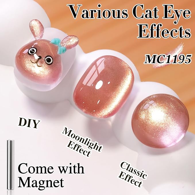 Double Rhythm 15ML Jelly Glass Cat Eye Gel Polish with Magnet Holographic Glitter Shimmer Translucent Sheer Color Salon Soak Off Magnetic Nail at Home (Pink Orange-MC1195)