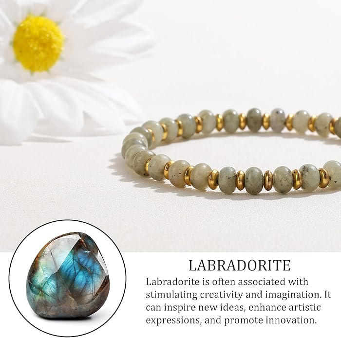 GolbalJew 4 * 6mm Gemstone Rondelle Bead Bracelets for Women Healing Crystal Stone Beads Bracelet Handmade Beaded Spiritual Jewelry Gifts