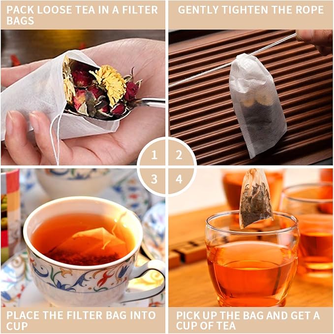 400 Pack Disposable Drawstring Tea Filter Bags, 7 x 9cm Natural Color | Safe & Natural Unbleached Paper Tea Infuser Drawstring Empty Bag for Loose Leaf Tea