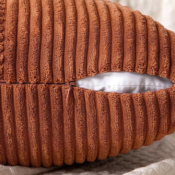 MIULEE Fall Rust Decorative Lumbar Throw Pillow Covers 14x24 Inch 2 Pack | Boho Farmhouse Pillow Covers, Soft Cross Corduroy Patchwork Textured Cushion Cases For Bed Sofa