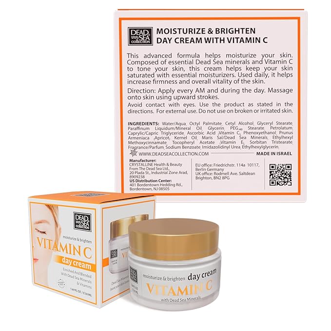 Dead Sea Collection Day Cream for Face with Vitamin C, Dead Sea Minerals, and Vitamin E – Anti Aging Nourishing Skin Care Moisturizer to Reduce Wrinkles (1.69 fl. oz)