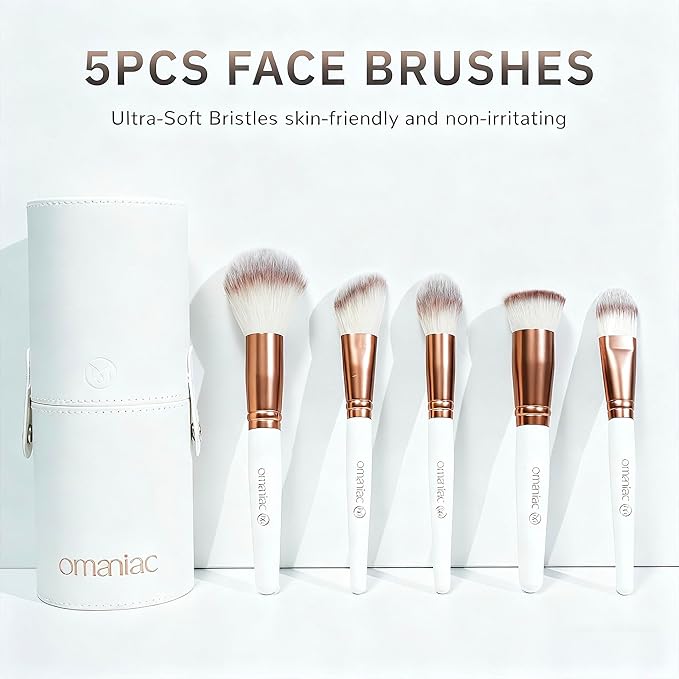 OMANIAC 20Pcs Makeup Brush Set Professional - Premium Synthetic Foundation Eyeshadow Blending Face Powder Brushes with Travel Case - Cruelty-Free Beauty Gift Kit for Beginners & Women (White)