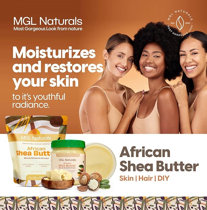 MGL Naturals Raw African Shea Butter Ivory 5 lb, 100% Pure and Unrefined. Nourish and moisturize skin and hair. Use alone or DIY recipes. From Ghana, West Africa. (5 lb)