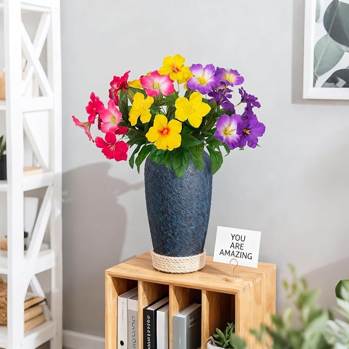 Fake Artificial Flowers for Outdoors 6 PCS Azalea Bouquet Silk Flowers for Outside UV Resistant Faux Flowers Plants for Outdoor Planters Realistic Spring Home Front Door Patio Garden Porch Decor