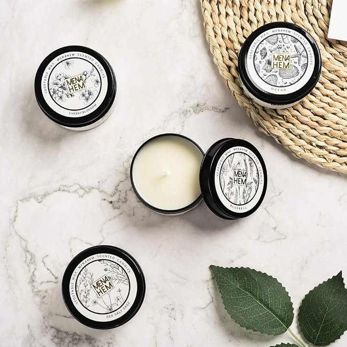 Natural Scented Candle,Rose& Green Perfume Aroma Candle Gift,Handmade Soy Wax Fragrance Candle,Perfect for Meditation Stress Relief Mood Boosting Aromatherapy,Portable Travel Tin Jar 15 Hours (Black)