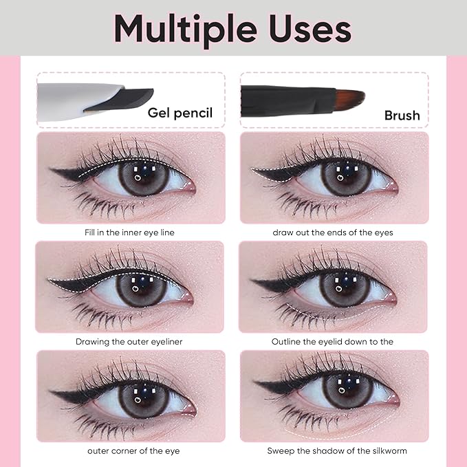Waterproof Gel Eyeliner Pencil - Highly Pigmented, Smudge-proof, Ultra-Fine Tip for Precise Eye Makeup - Built-in Brush for Easy Application - Ideal for women & girls (03 Coffee)