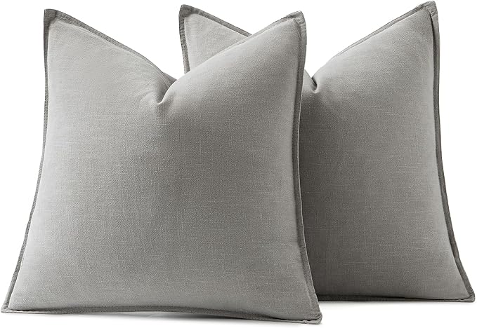 MIULEE Decorative Linen Pillow Covers 18x18 Inch Light Gray | Boho Farmhouse Neutral Couch Throw Pillows for Bed, Pack of 2 Accent Modern Pillowcases, Sofa Livingroom Home Decor