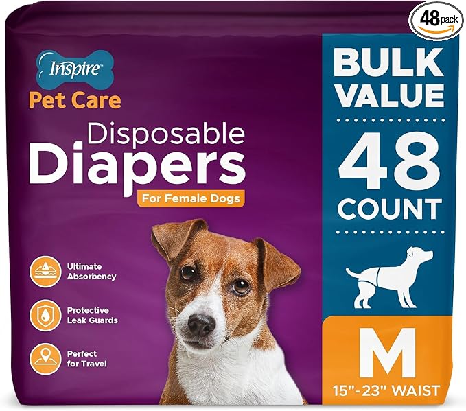 Inspire Pet Care Dog Diapers Female Dogs | Bulk Value Doggie Incontinence | For Heat, Pee or Period and Housebreaking