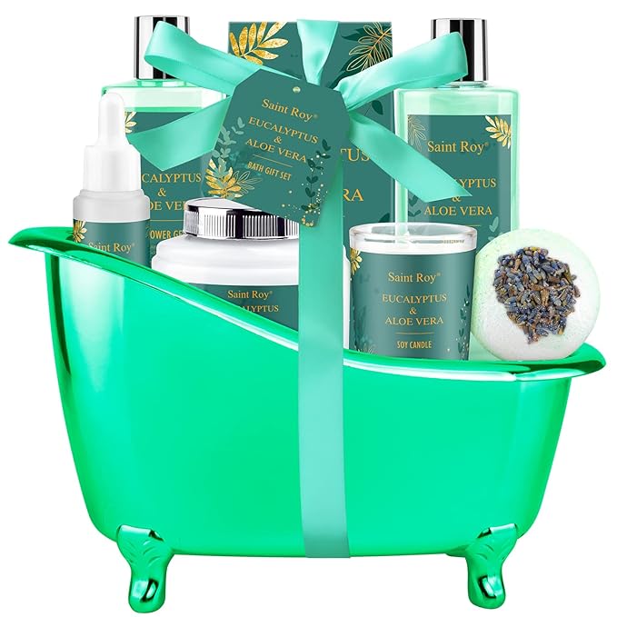 Mother day Spa Gift Basket, bath and body Basket, Christmas Gifts for Women Her him, Bath Baskets for Women, 8 pcs Eucalyptus Aloe Spa shower gift, Birthday Gifts bath kit, Self Care Bath Gift Set