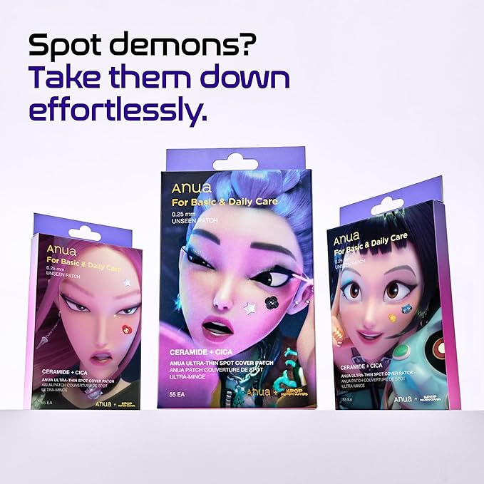 Anua Ultra-Thin Spot Cover Patch, Invisible Hydrocolloid Acne Patch for Face, Cute Pimple Patches, Centella Care for Sensitive Skin, KPop Demon Hunters, Korean Skincare, 55ea