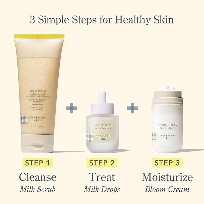 Beekman 1802 Oat & Goat Milk Exfoliating Face Wash & Facial Scrub – Gentle Pore Minimizing Exfoliating Cleanser with Jojoba Beads, Daily Face Wash for Sensitive Skin – 6 Fl Oz
