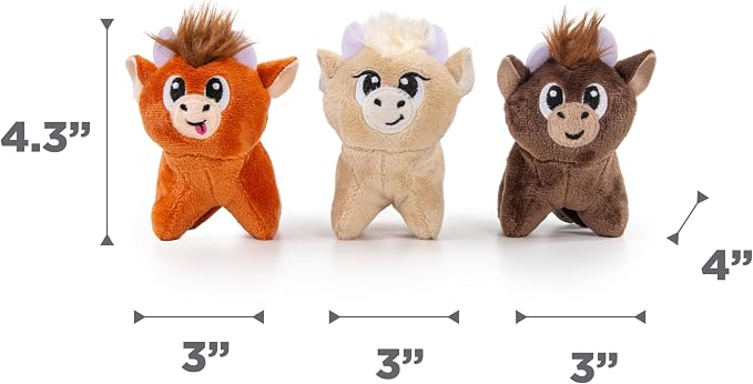Outward Hound Squeakin’ Cows Dog Toy, Plush Highland Cow with Squeaker, Hide-A-Cow Replacement, Puppies & Small Dogs, 4.3”, 3-Pack